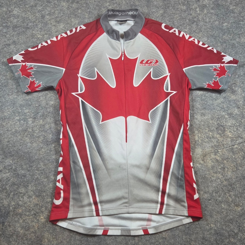 Louis Garneau Canada Cycling Jersey Mens Medium Red White Maple Leaf Bike Shirt